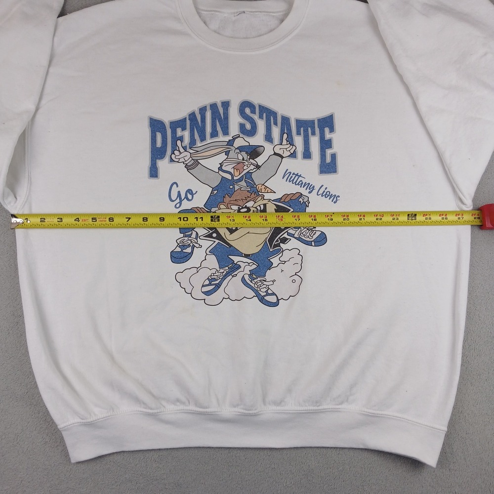 Vintage Looney Tunes Penn State Sweatshirt Mens XXL White Bugs Bunny Taz NCAA - Picture 5 of 8